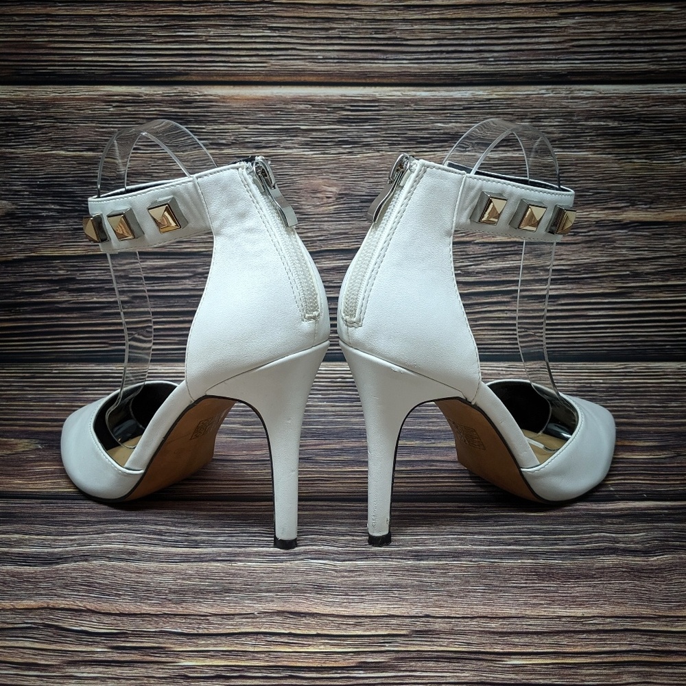 Aldo Leather D'orsay White Ankle Strap Studded 8.5 - Picture 6 of 8